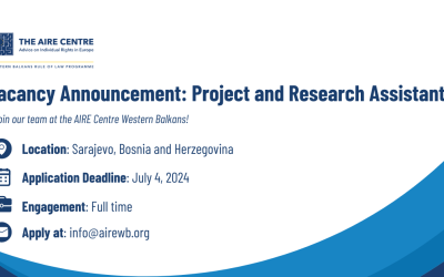 Vacancy Announcement: Project and Research Assistant for the AIRE Centre Western Balkans